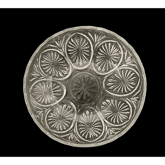 Vintage Scalloped Sunburst Clear Depression Glass Serving Bowl 8" Round - Picture 5 of 6